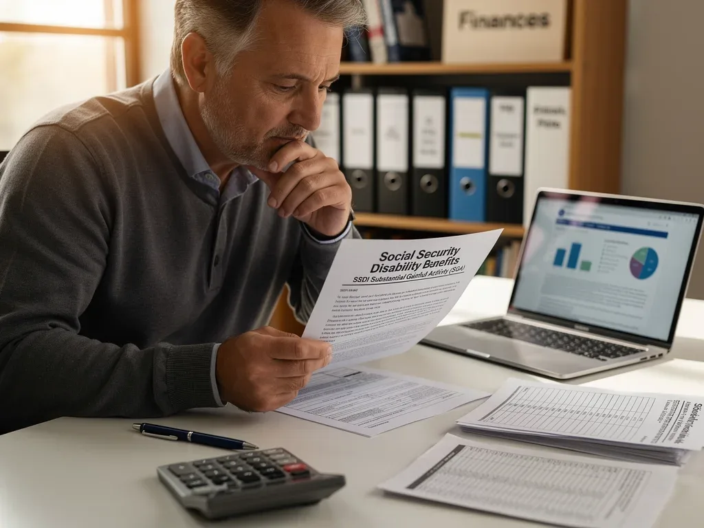 Person reviewing SSDI benefit documents, planning finances