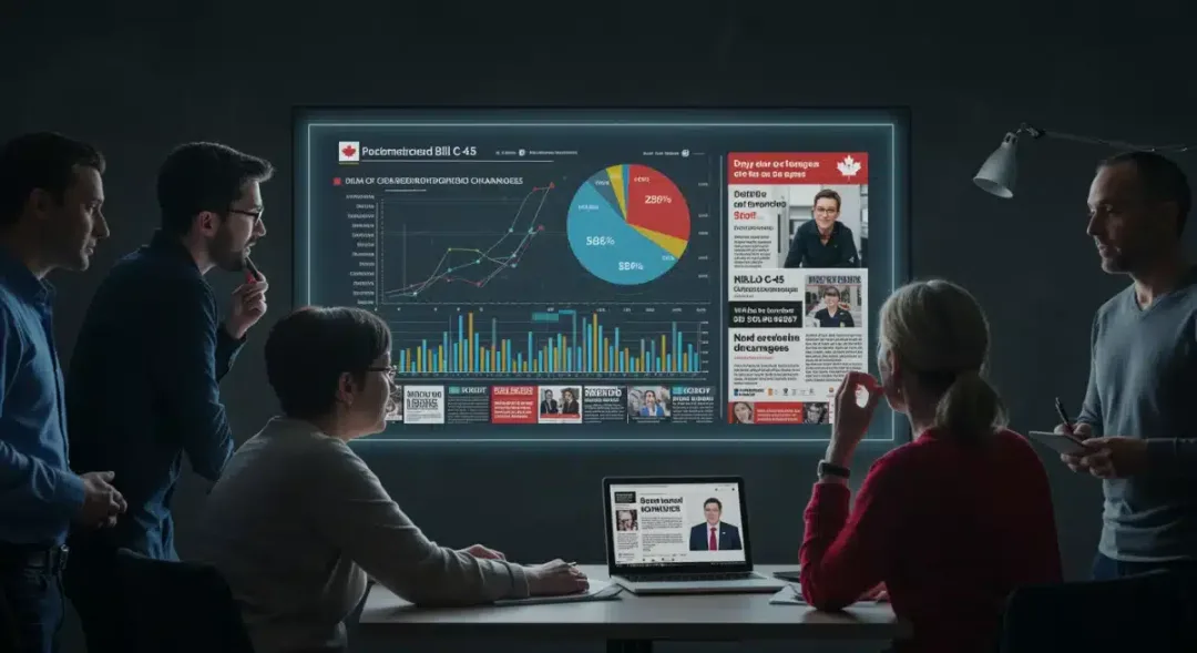 Canadians reviewing financial news about Bill C-45's credit reporting impact.