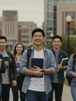Diverse students on a Canadian university campus, representing accessible post-secondary education.