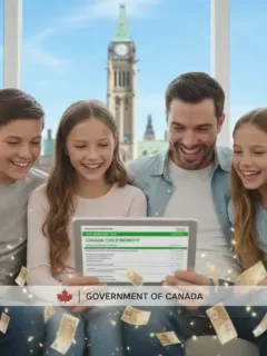 Canadian family reviewing 2026 tax credit changes on a tablet, symbolizing potential savings.