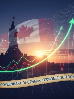 Canadian financial landscape with upward inflation trend graphics, symbolizing the Minister of Finance's 2026 inflation projections of 3.2% growth.
