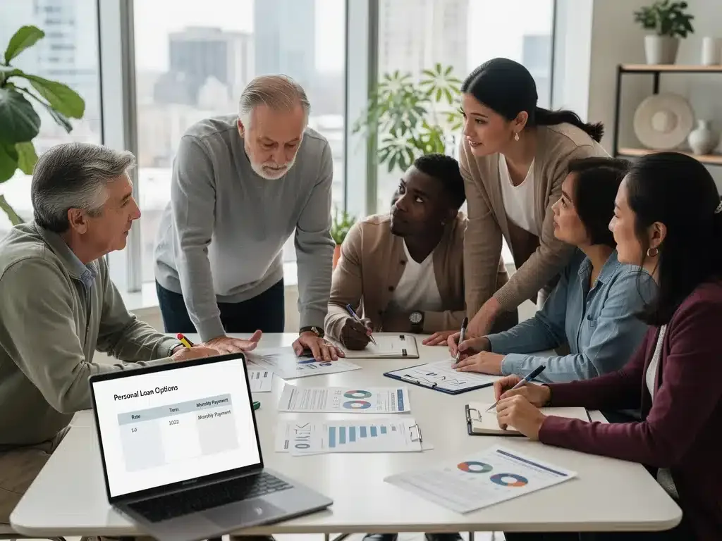 Canadians discussing personal loan options amidst economic changes.