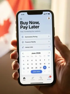 Smartphone showing Buy Now, Pay Later app with June 2026 date, Canadian context.