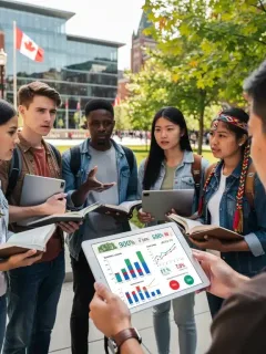 Canadian students discussing 2026 student loan interest rate changes on a university campus.