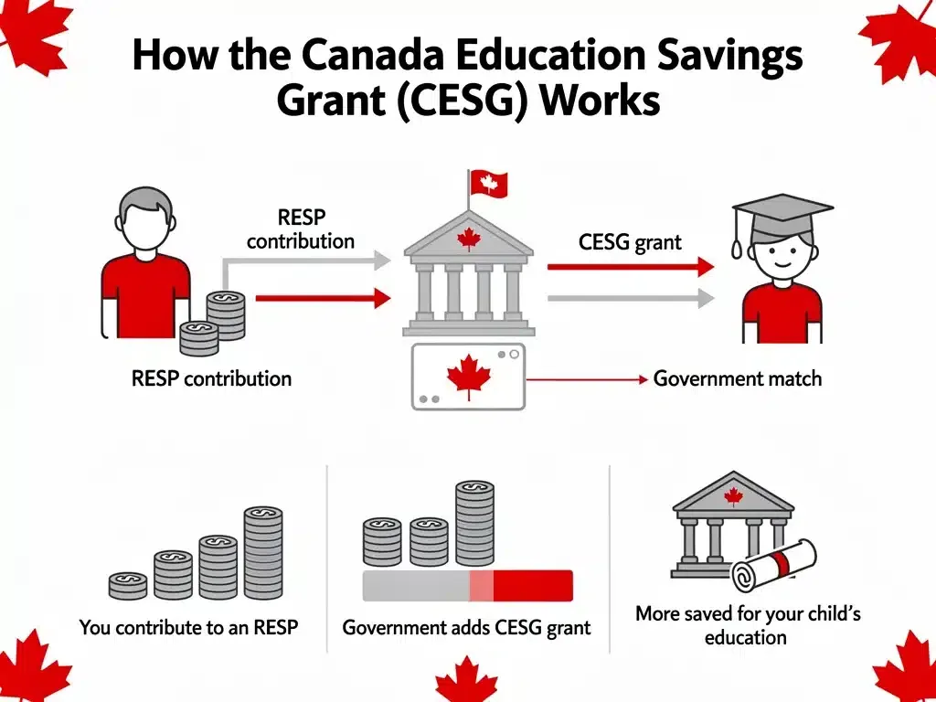 Infographic explaining CESG matching for RESP contributions