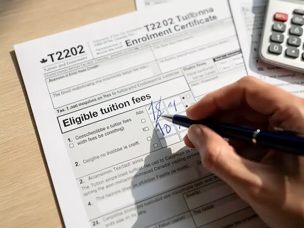 T2202 form being filled for 2026 tuition fee tax credit.