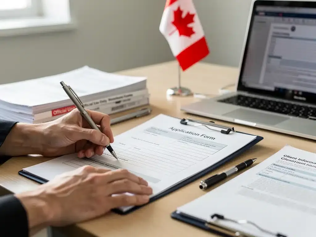 Filling out Canadian government funding application for educational pathways