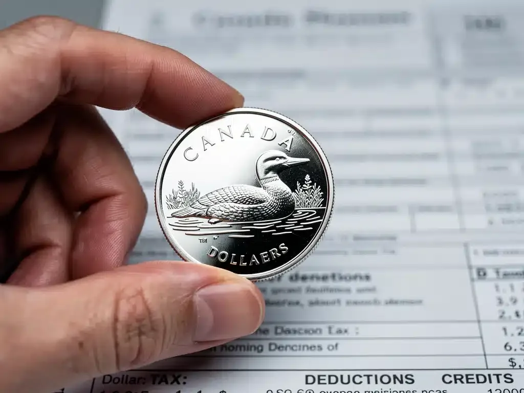 Canadian dollar coin near tax forms, representing Canada Workers Benefit payments