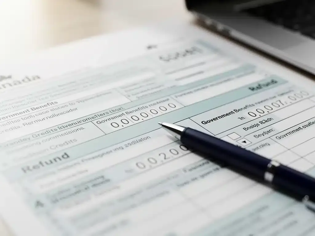 Detailed view of Canadian tax forms highlighting government benefit sections.