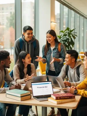 Canadian students discussing financial aid options, bright future