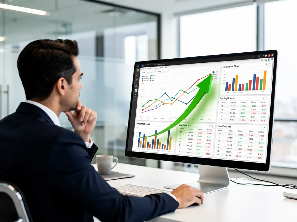 Investor analyzing financial data for optimal cash reserve strategy