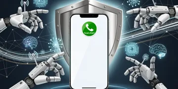 Shield protecting a smartphone from AI scam calls