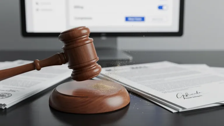 Gavel on desk, symbolizing FTC enforcement of new 'Click-to-Cancel' rule