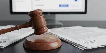 Gavel on desk, symbolizing FTC enforcement of new 'Click-to-Cancel' rule
