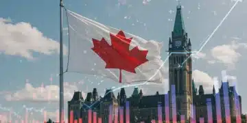 Canadian Parliament with financial charts, symbolizing 2026 federal budget social benefits increase.