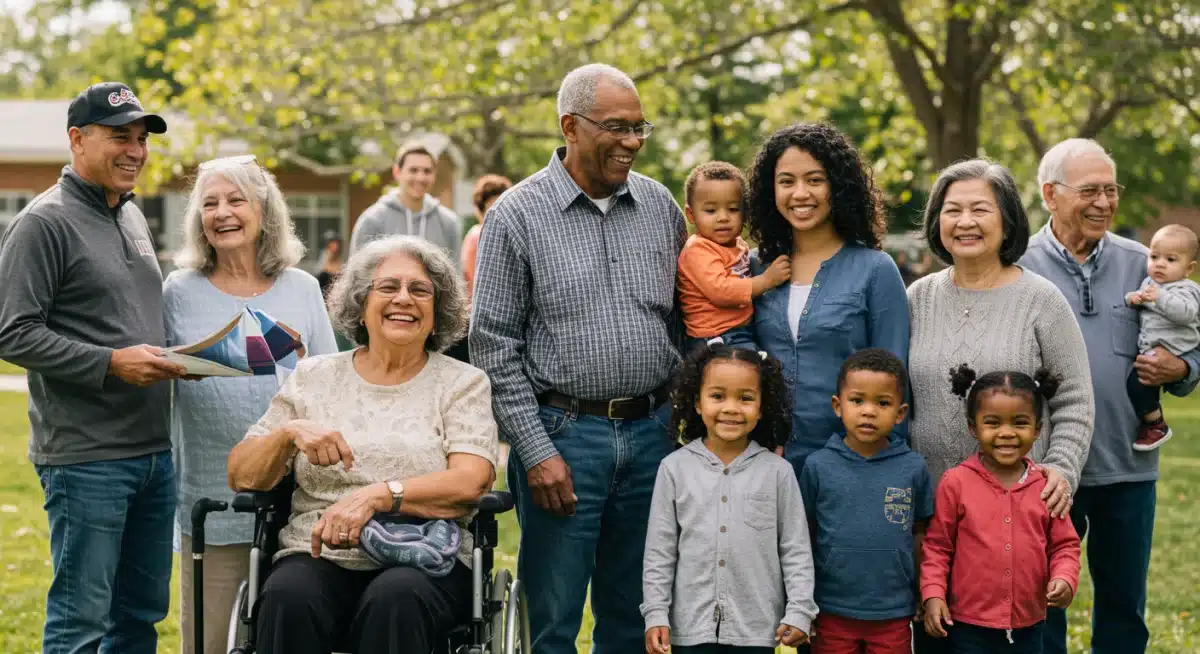 Diverse Canadians benefiting from increased social benefits, symbolizing community support.