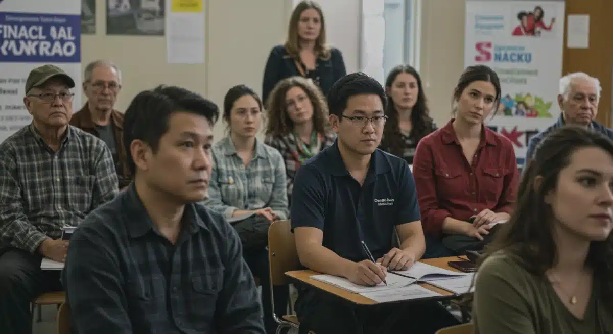 Community members learning about new Canadian financial aid program