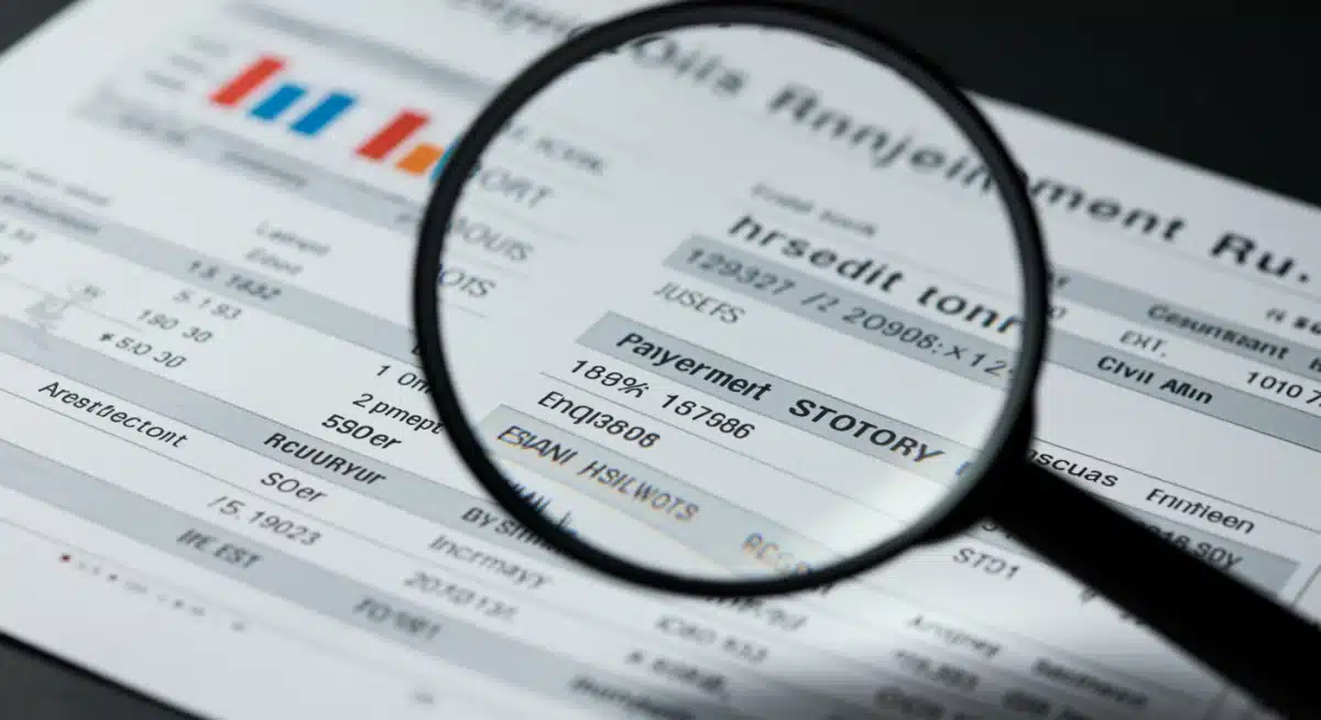 Magnifying glass over credit report, highlighting Bill C-45's focus on data accuracy.
