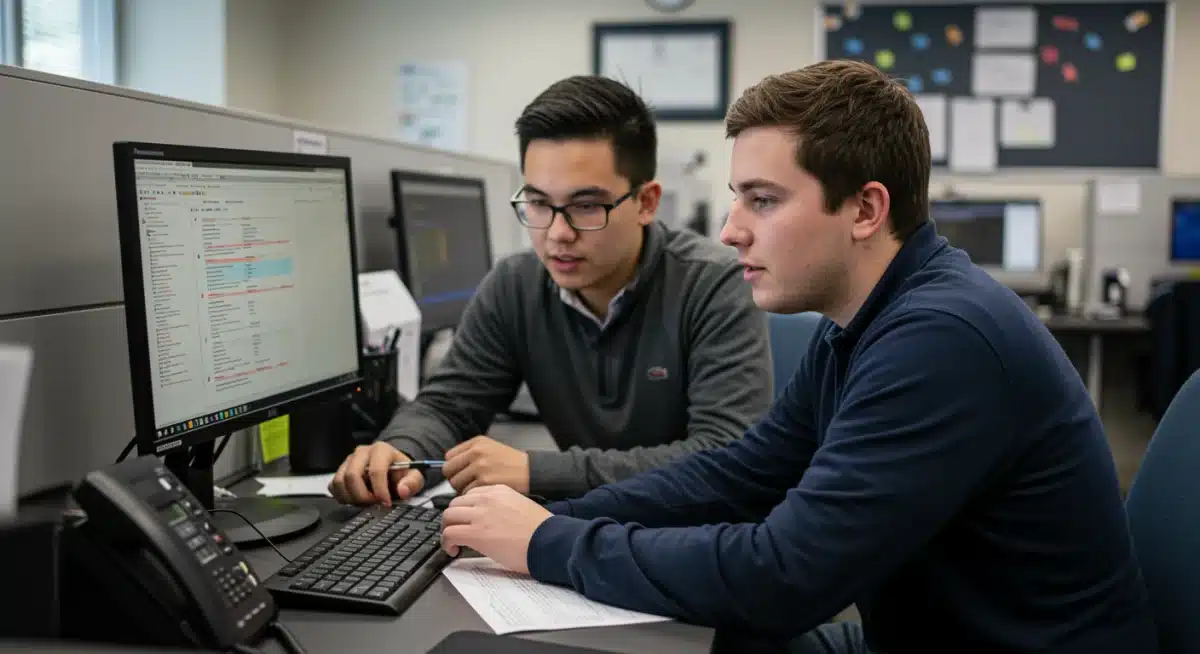 Student consulting financial aid advisor for post-secondary education funding.