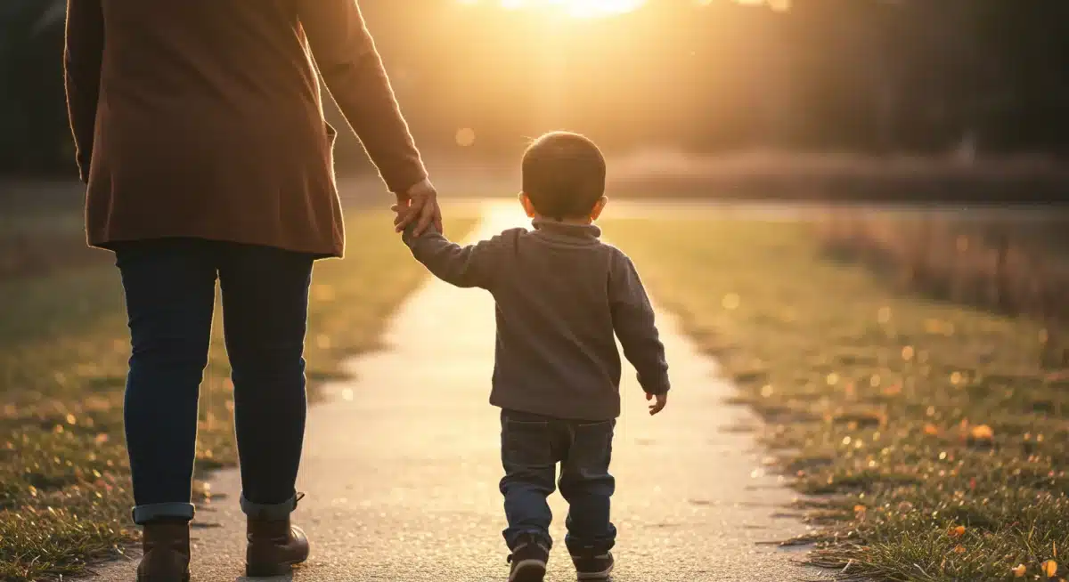 Parent and child walking, symbolizing financial security and family support from government benefits.