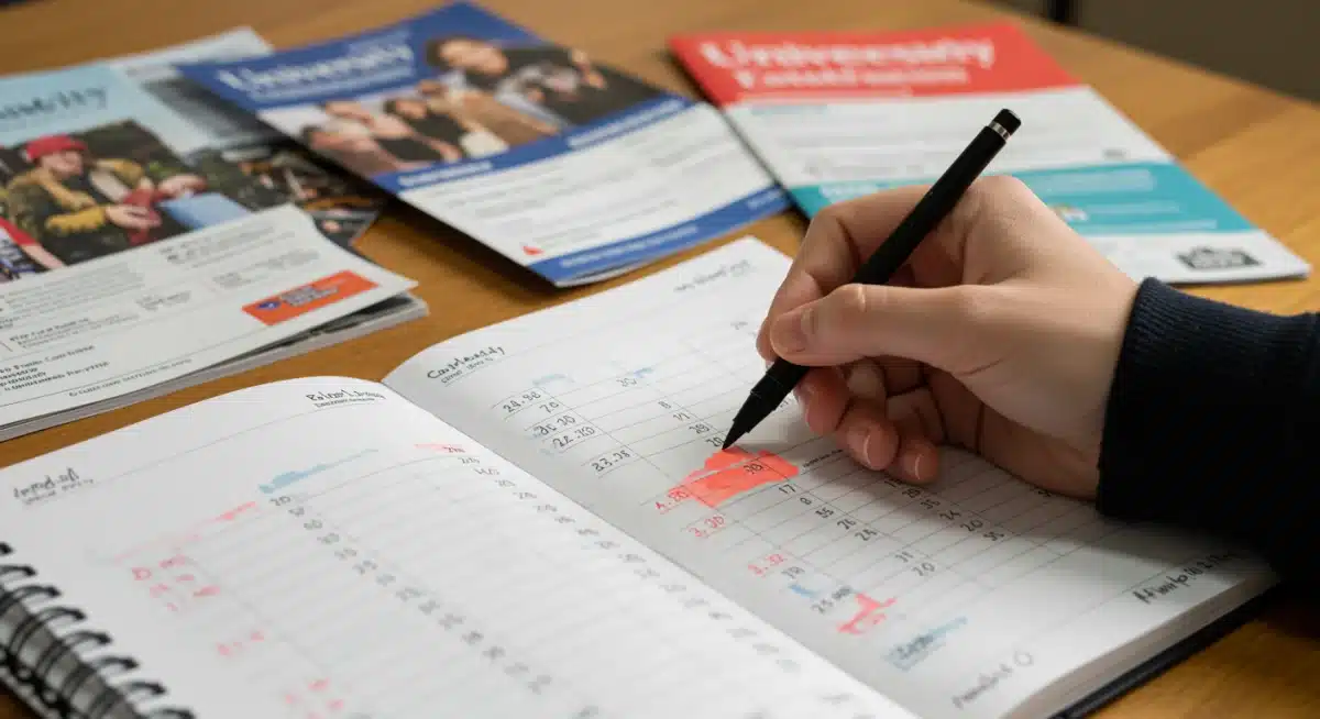 Student organizing university application deadlines for Canadian institutions.