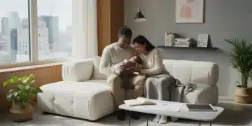 Parents with newborn, discussing future financial plans for maternity and parental benefits 2026.